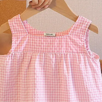 Girls Light Pink Gingham Checked Sleeveless Top With Short Sets Sets
