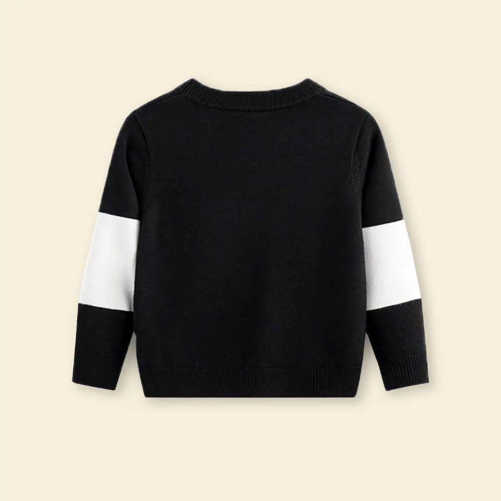 Boys Black Sweater With Self-Design Lightning Patterns Sweaters & Cardigans