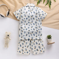 Boys Blue Cactus Printed Shirt With T-Shirt And Shorts Sets 3 pc. Sets
