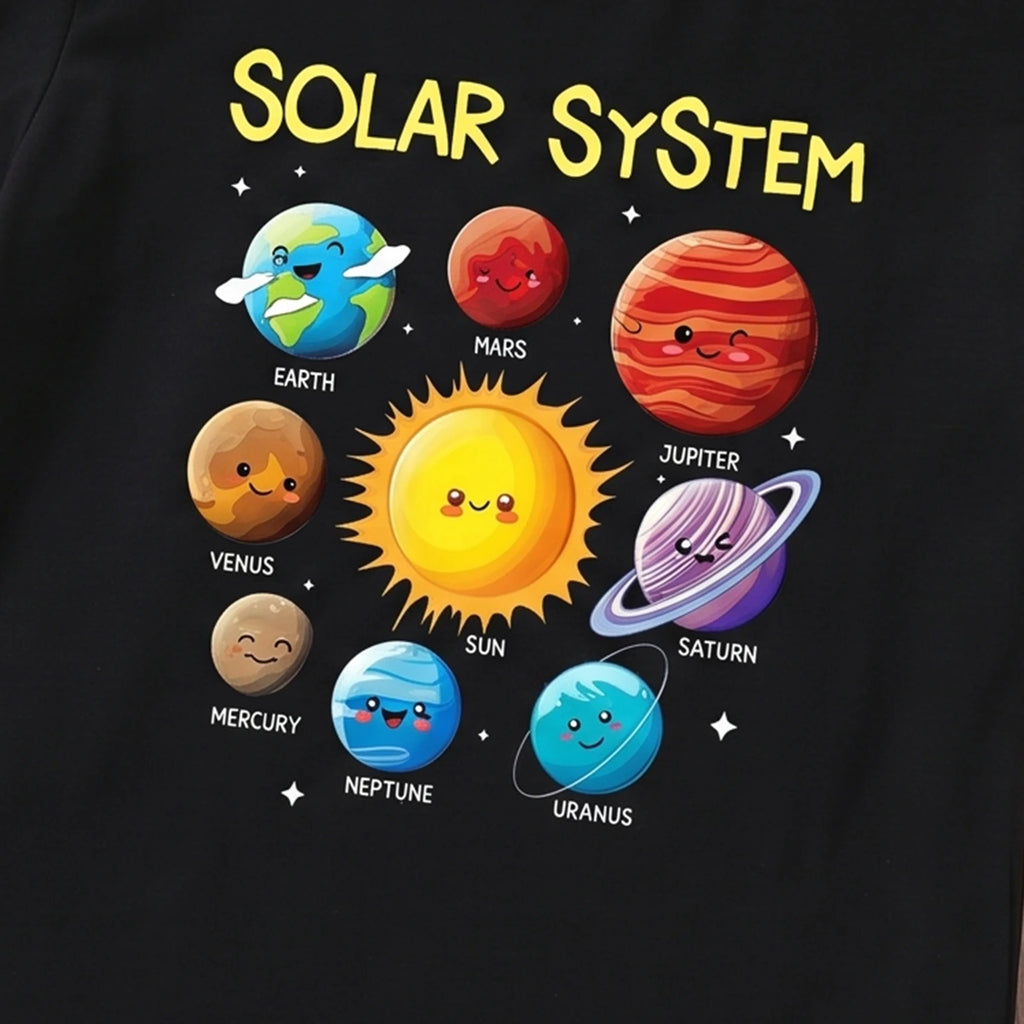 Girls Black Planets Graphic Short Sleeve T-Shirt Tshirts