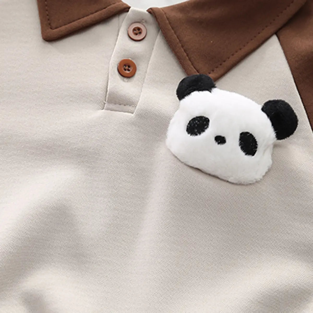 Boys Dark Brown 3D Panda Face Applique Polo Sweatshirt With Jogger Sets Sets