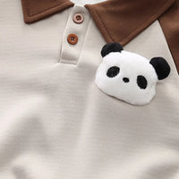 Boys Dark Brown 3D Panda Face Applique Polo Sweatshirt With Jogger Sets Sets