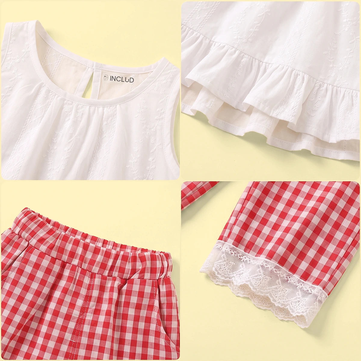 Girls White Sleeveless Top With Checked Pants Sets 2 pc. Sets