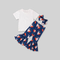 Girls Bunny Print T-Shirt With Pants & Headband 3 pc. Sets   