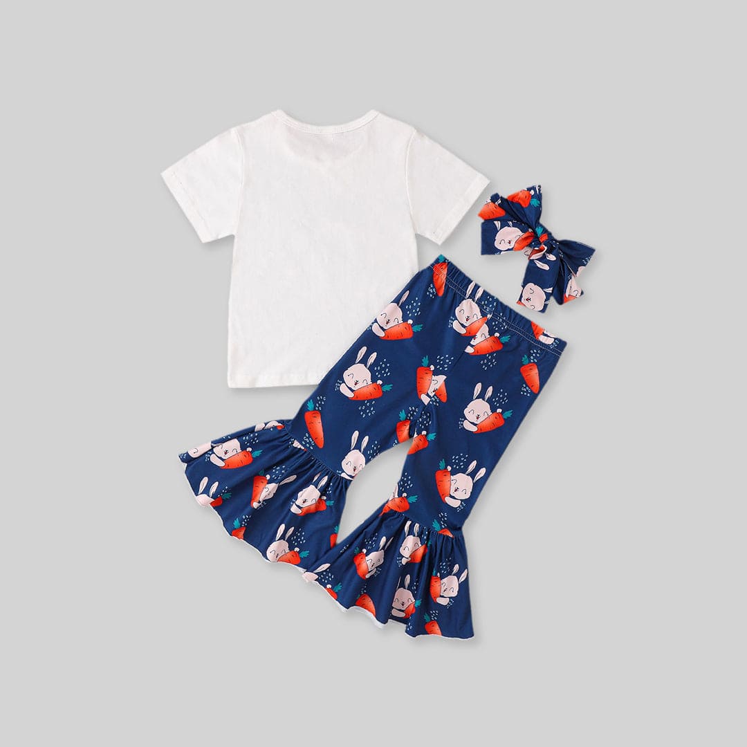 Girls Bunny Print T-Shirt With Pants & Headband 3 pc. Sets   
