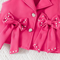 Girls Fuchsia Bow Applique Top With Camisole Top And Pleated Skirt Sets 3 pc. Sets