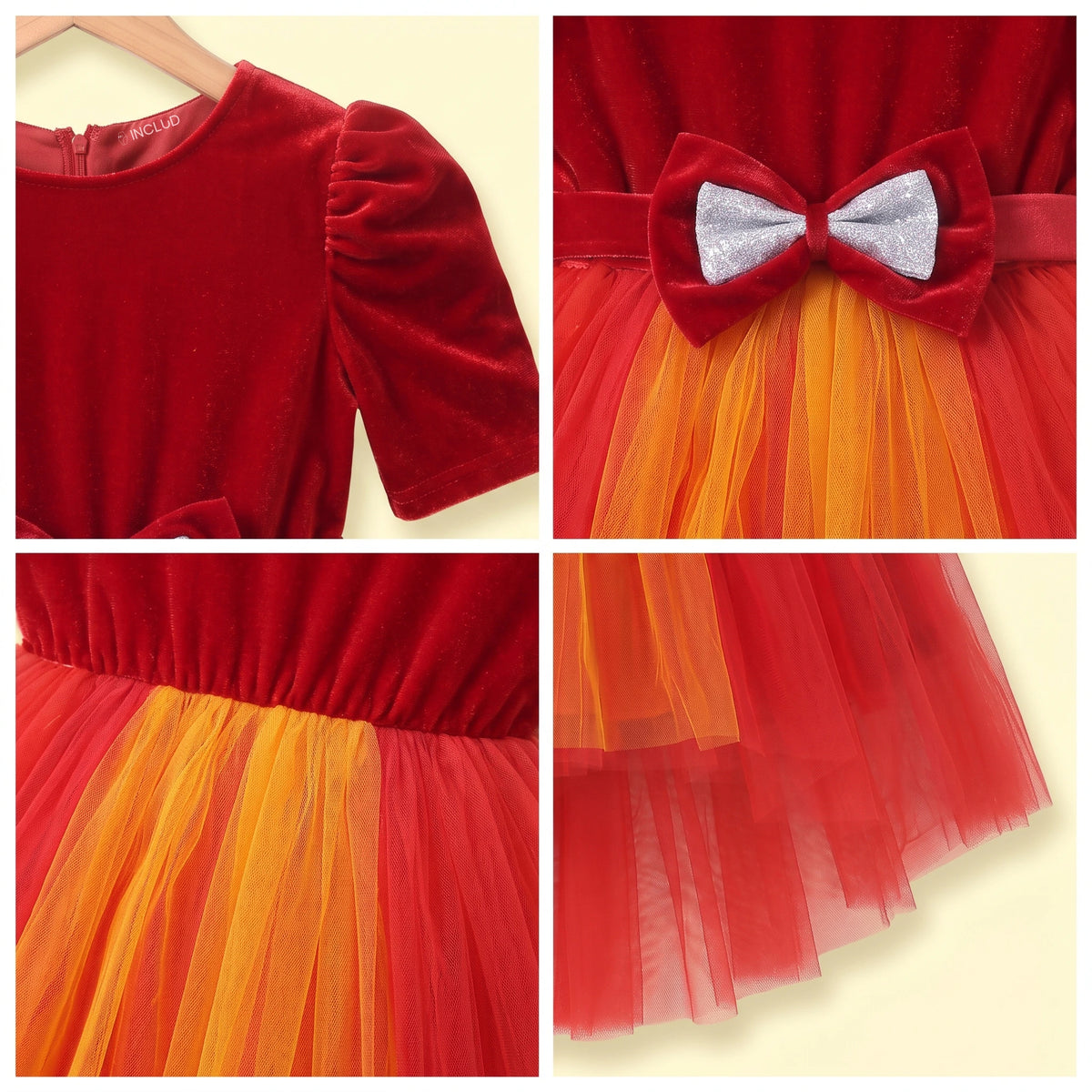 Girls Red Puff Sleeve Bow Accent High-Low Party Dress Party Dresses