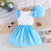 Girls Sleeveless Top With Light Blue Cap & Skirt Set Sets
