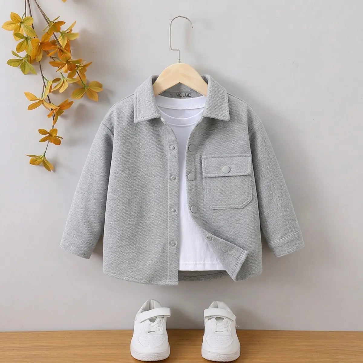 Boys Light Grey Textured Long Sleeve Shirt with Pocket Shirts Light Grey 1-2 Y