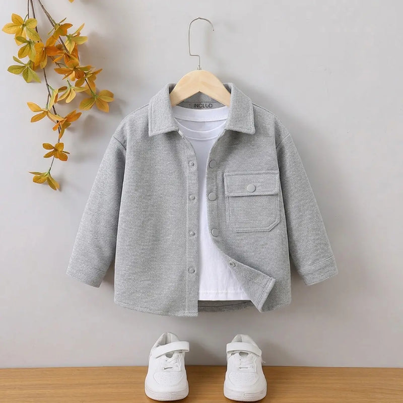 Boys Light Grey Textured Long Sleeve Shirt with Pocket Shirts Light Grey 1-2 Y