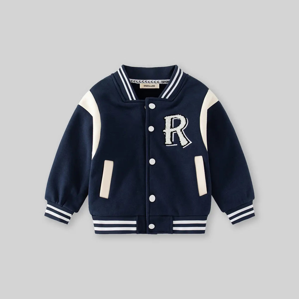 Boys Navy Blue Alphabet Applique Varsity Jacket Coats & Jackets