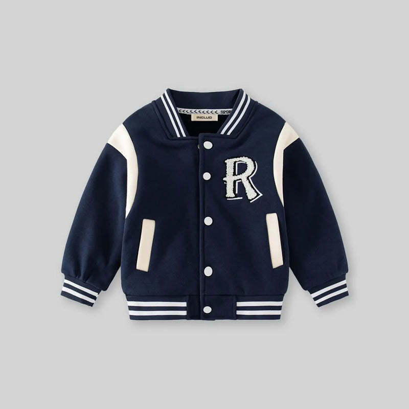 Boys Navy Blue Alphabet Applique Varsity Jacket Coats & Jackets