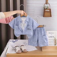 Boys Blue Typographic Printed Shirt With Printed T-shirt And Shorts Sets 3 pc. Sets Blue 1-2 Y