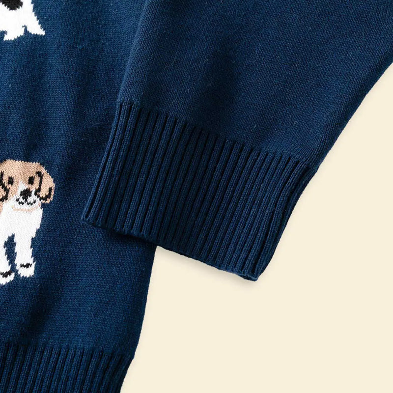 Boys Navy Blue Cardigan With Self-Design Puppy Patterns Sweaters & Cardigans