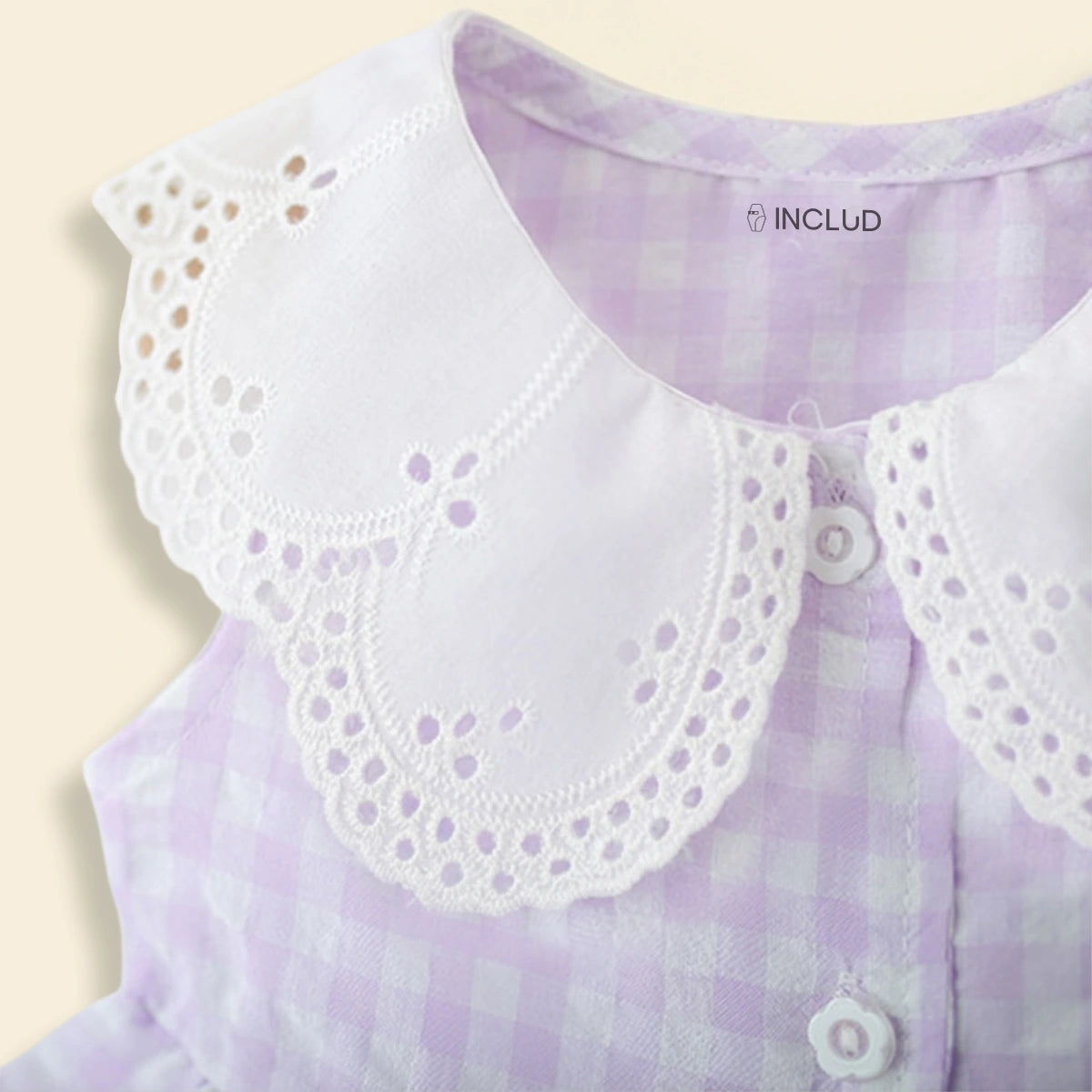 Girls Purple Checked Eyelet Peter Pan Collar Dress With Hat Casual Dresses