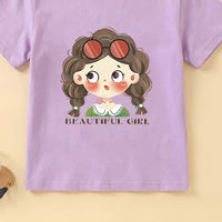 Girls Purple Short Sleeve Girl Graphic Print T-Shirt Tshirts