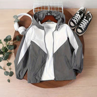 Boys Grey Solid Hooded Front Zipper Jacket Coats & Jackets Grey 3-4 Y