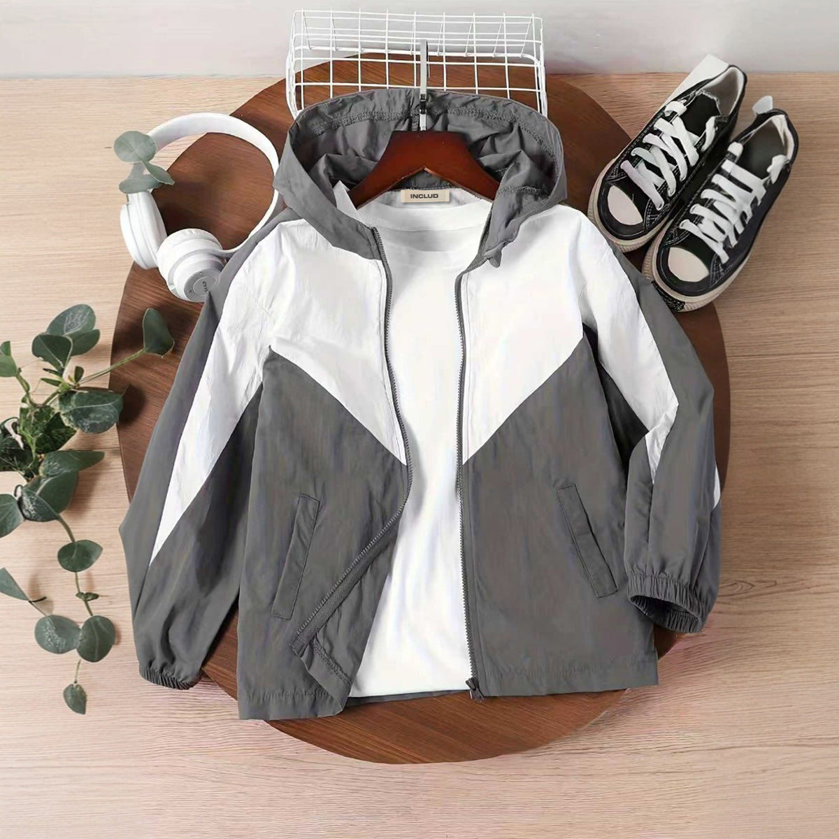 Boys Grey Solid Hooded Front Zipper Jacket Coats & Jackets Grey 3-4 Y