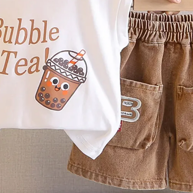 Boys White Typographic Printed Sleeveless T-Shirt With Shorts Sets Sets