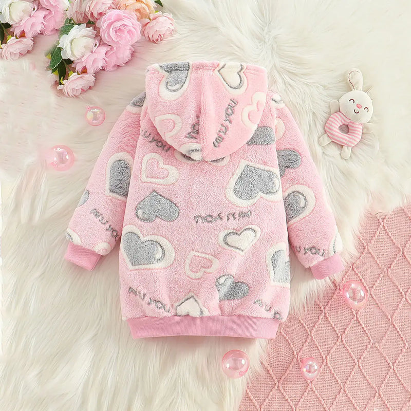 Girls Pink Heart Self-Design Hooded Sweatshirt Sweatshirts & Hoodies
