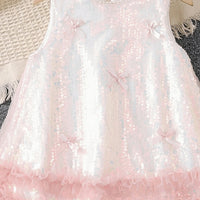 Girls Light Pink Sequins Embellished Sleeveless Flared Party Dress Party Dresses