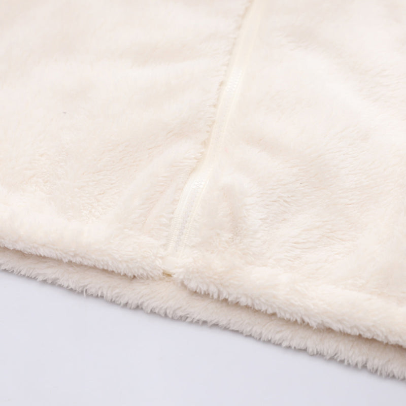 Girls Off White Fur Front Zipper Hooded Winter Jacket Coats & Jackets