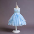 Girls Sky Blue Embellished Sleeveless Layered Party Wear Dress Party Dresses Sky Blue 3-4 Y