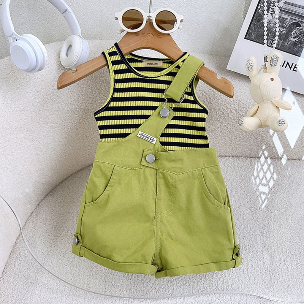 Girls Green Striped Tank Top with Shorts Set Sets Green 1-2 Y 