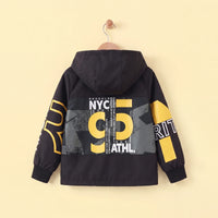 Boys Yellow Letter Printed Front Open Trendy Hooded Jacket Coats & Jackets