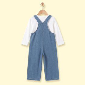 Girls Blue Denim Bow Embroidered Dungaree Jumpsuits