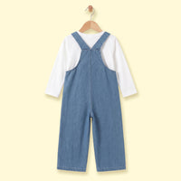 Girls Blue Denim Bow Embroidered Dungaree Jumpsuits