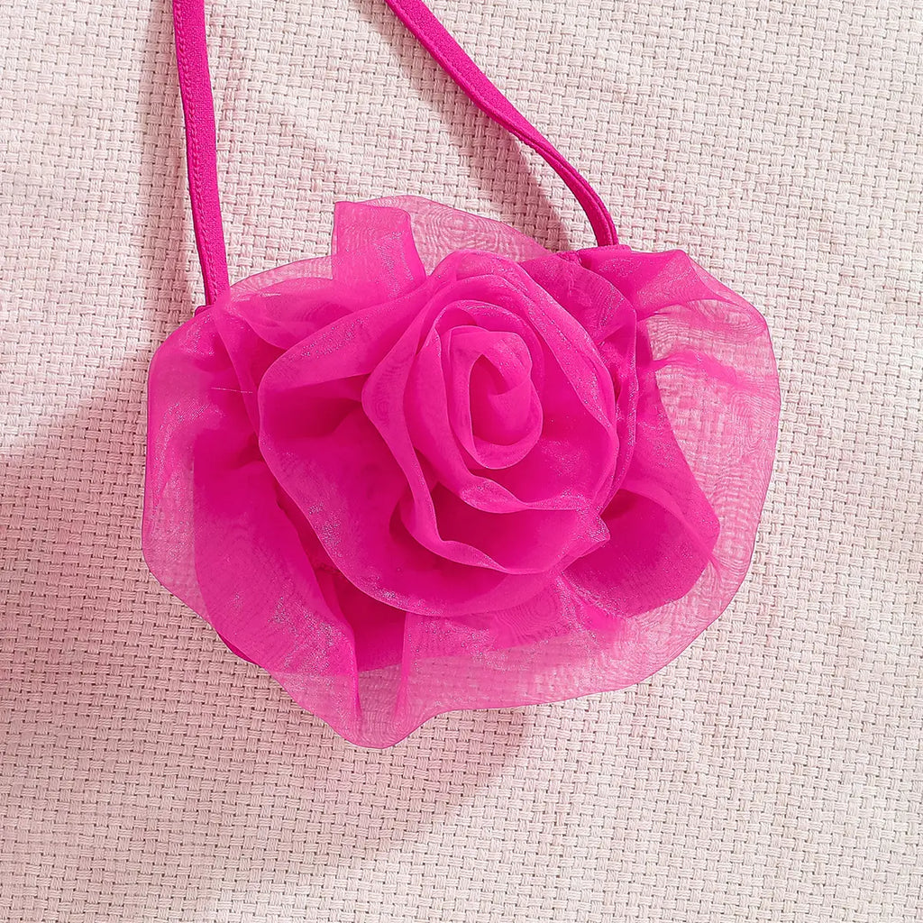 Girls Pink 3D Flower Applique Crop Top With Skorts &Sling Bag Sets Sets
