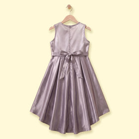 Girls Grey Floral Applique Sleeveless High-Low Party Dress Party Dresses