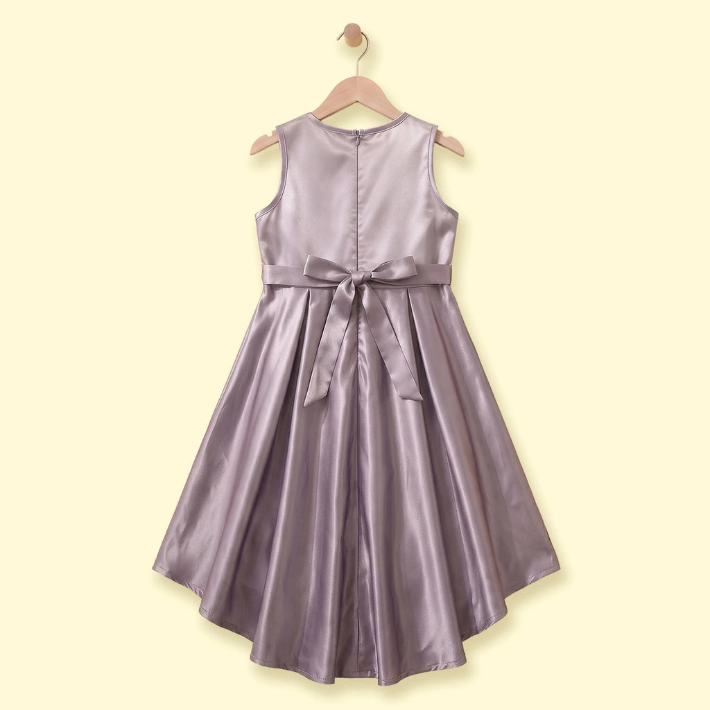 Girls Grey Floral Applique Sleeveless High-Low Party Dress Party Dresses