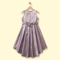 Girls Grey Floral Applique Sleeveless High-Low Party Dress Party Dresses