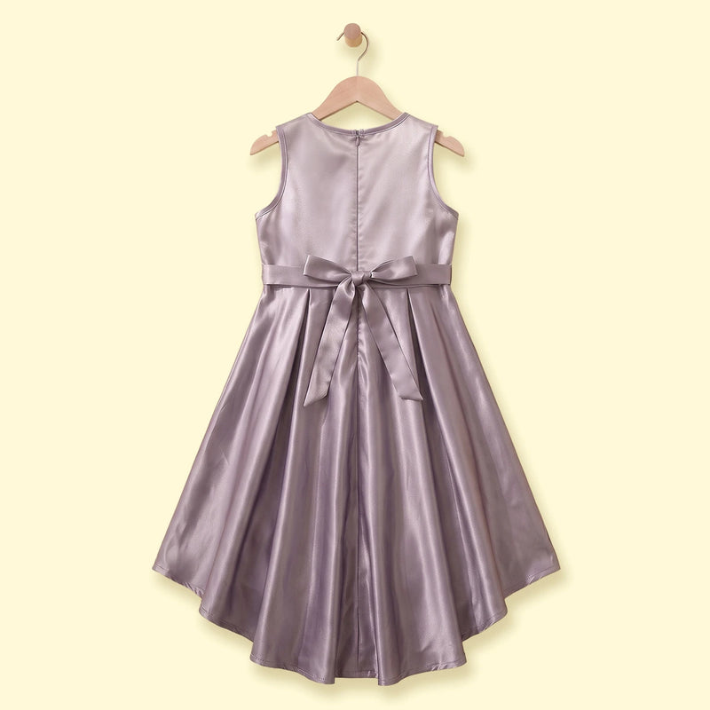 Girls Grey Floral Applique Sleeveless High-Low Party Dress Party Dresses