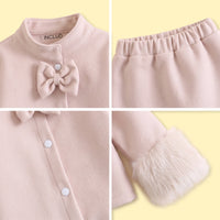 Girls Beige Bow Applique Shirt With Skirt Sets 2 pc. Sets