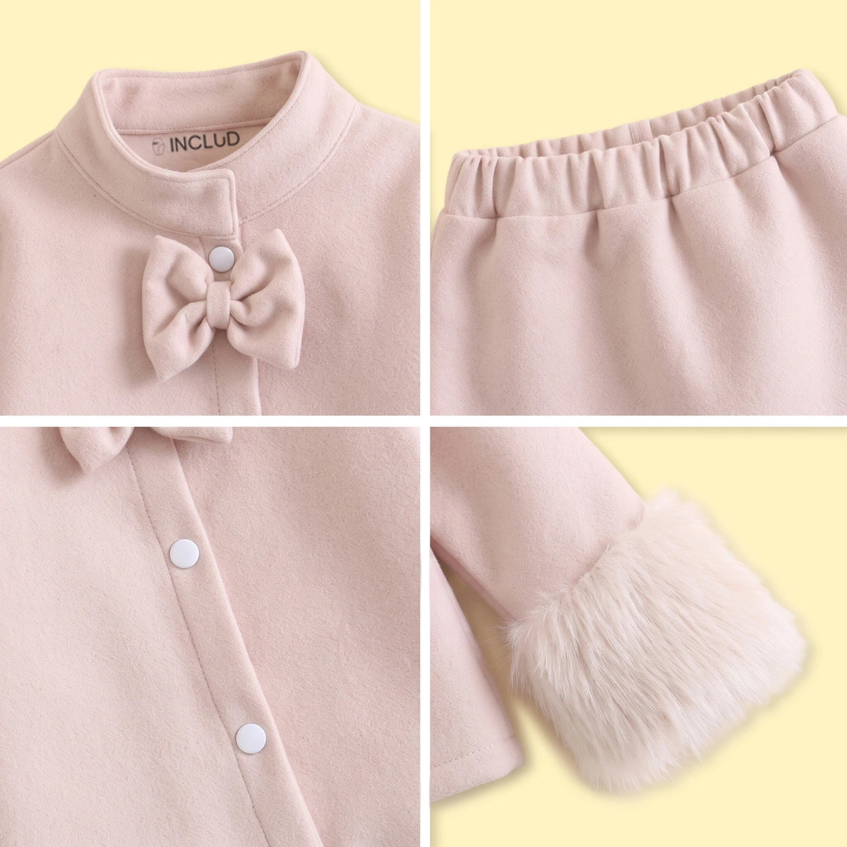 Girls Beige Bow Applique Shirt With Skirt Sets 2 pc. Sets