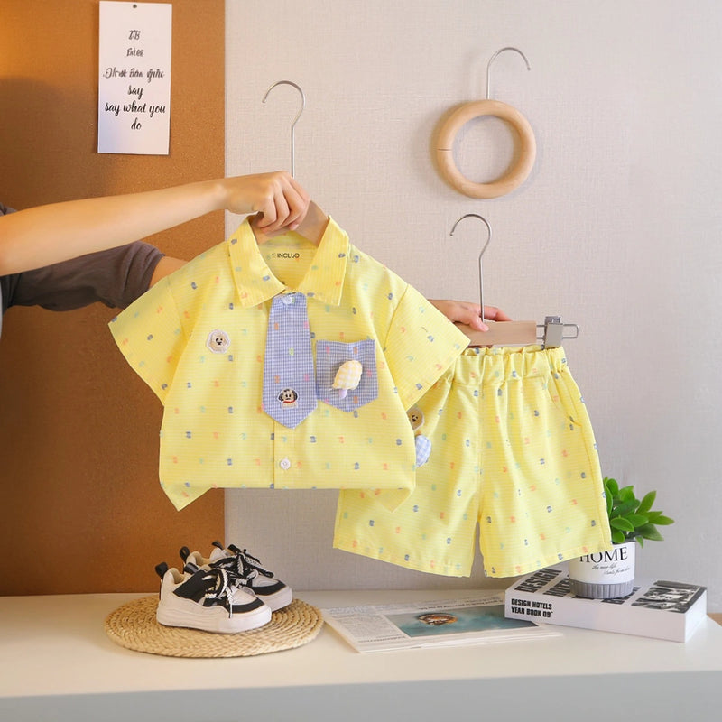 Boys Yellow Puppy Applique Short Sleeve Shirt With Shorts Sets 2 pc. Sets Yellow 1-2 Y