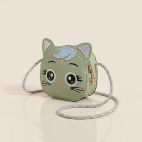 Girls Green Cat Motif Sling Bag Sling Bags