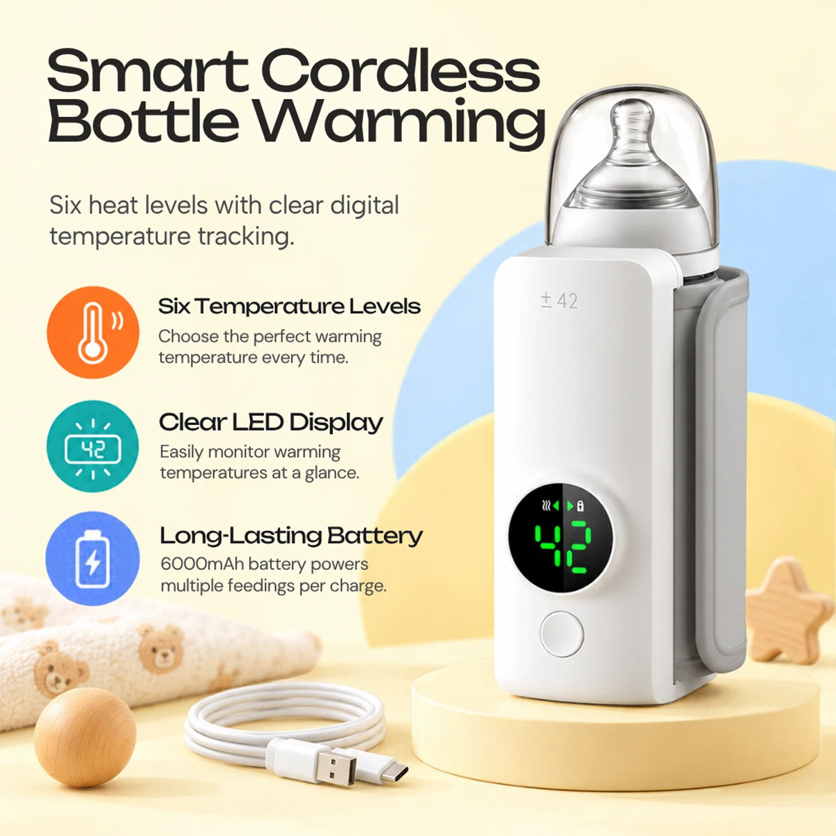 Portable Baby Bottle Warmer for 0-3 Years - LED Display & USB Rechargeable Trending Accessories