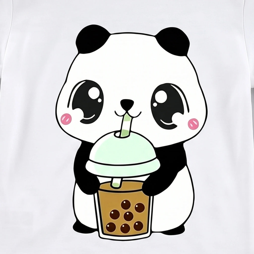 Girls White Panda Print Short Sleeve T-Shirt Tshirts