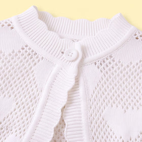 Girls White Heart Pattern Cardigan Sweaters & Cardigans