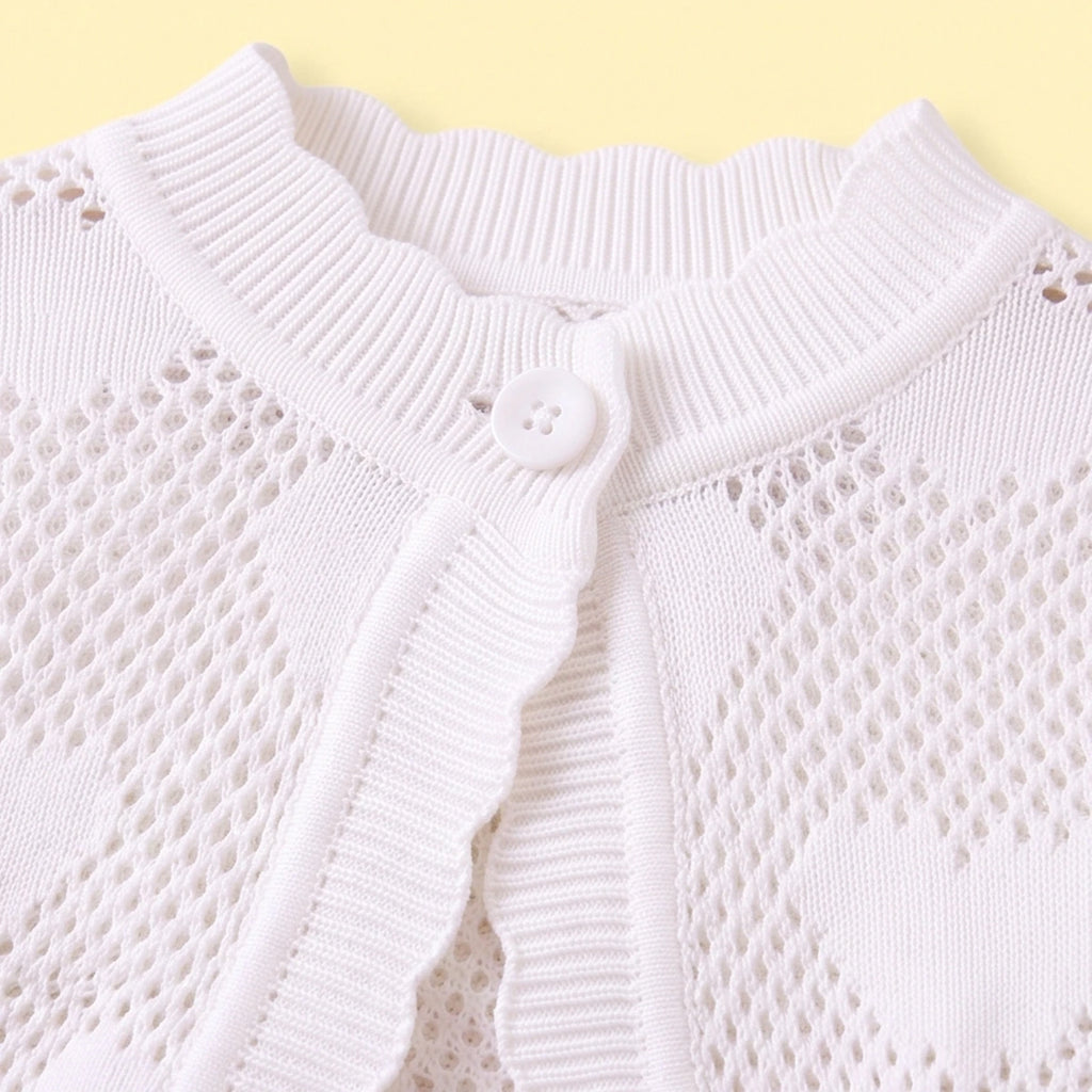 Girls White Heart Pattern Cardigan Sweaters & Cardigans