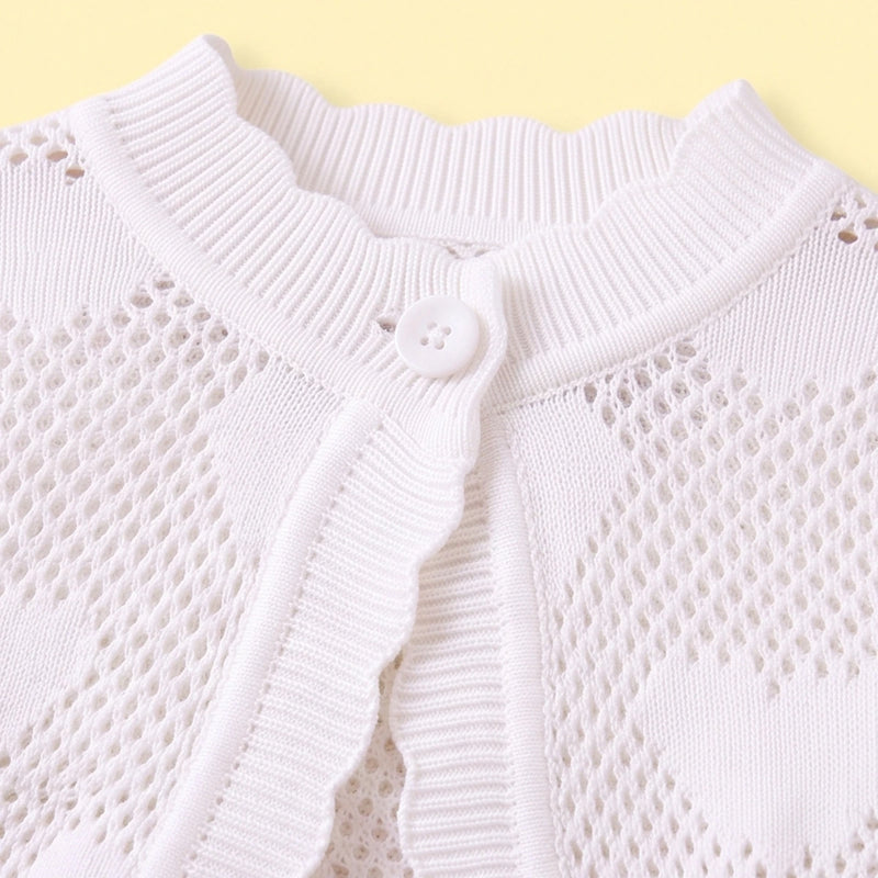 Girls White Heart Pattern Cardigan Sweaters & Cardigans