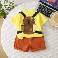 Boys Yellow Backpack Printed T-shirt with Shorts Set Sets