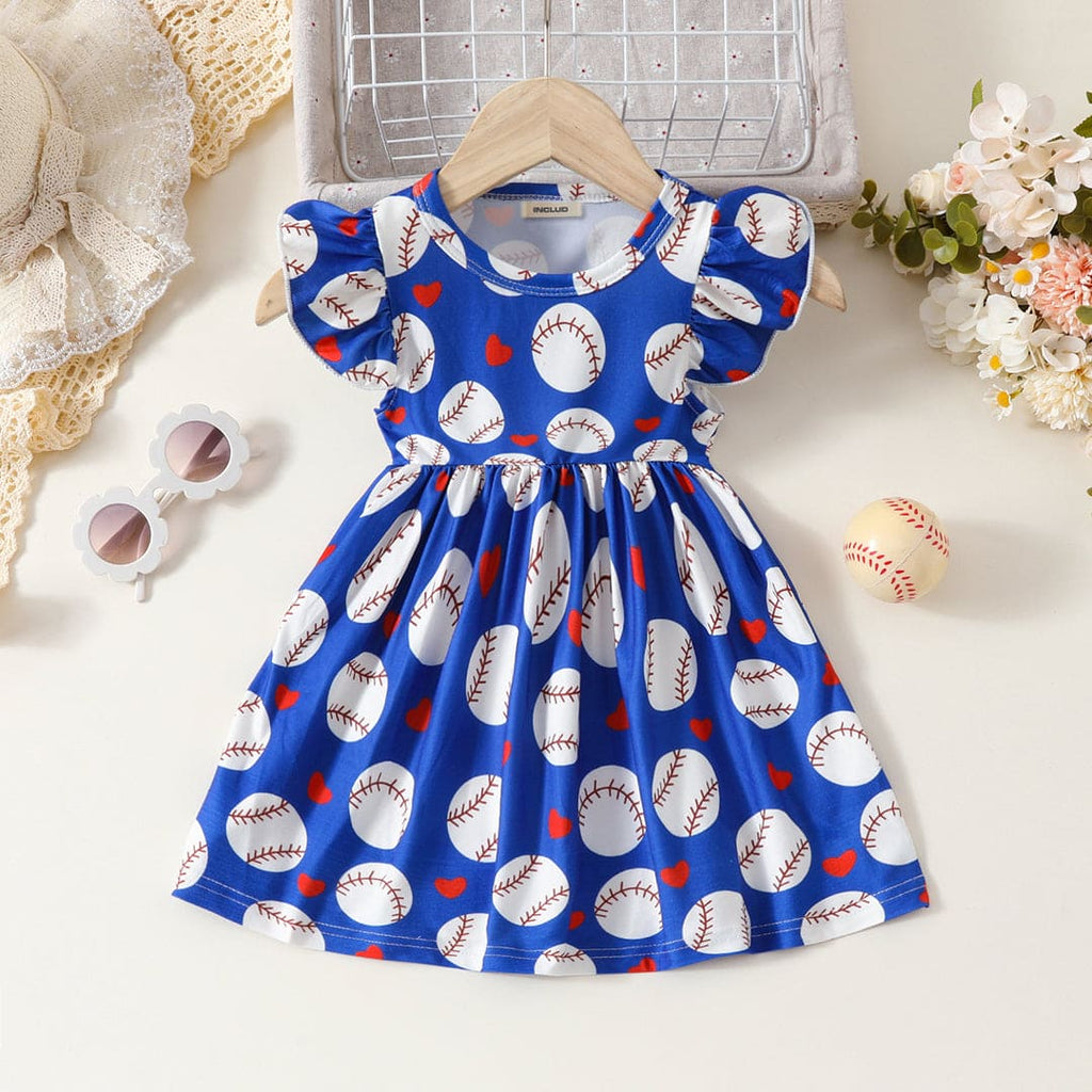 Girls Short Sleeve Graphic Printed Fit & Flare Dress