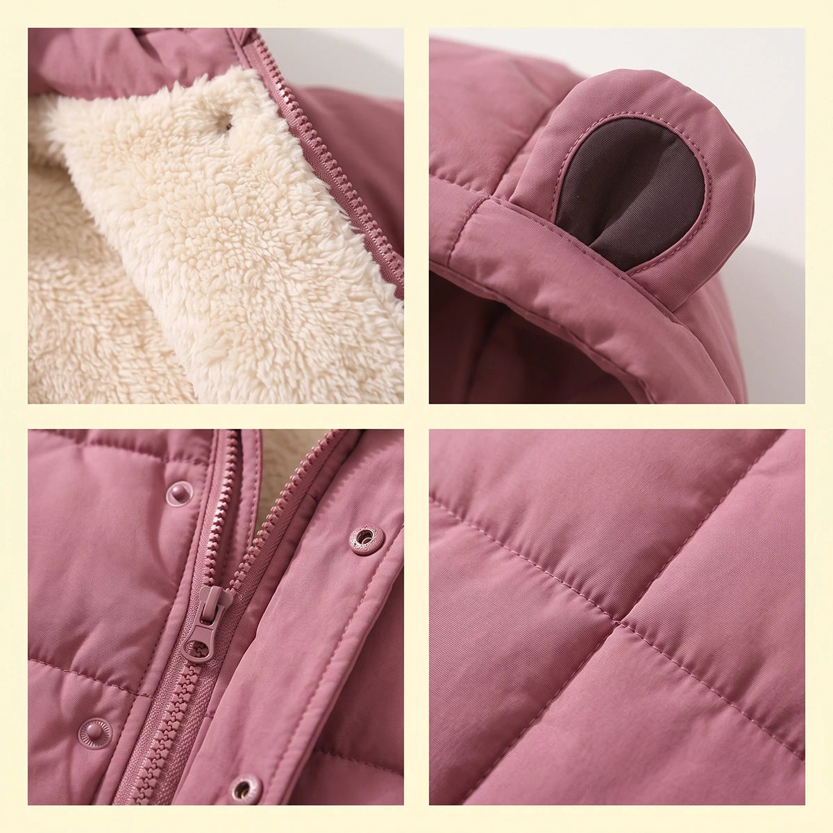 Girls Mauve Fleece-Lined Hooded Puffer Jacket Coats & Jackets