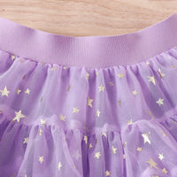 Girls Purple Big Flower Applique Crop Top With Star Printed Tiered Tulle Skirt Sets Sets