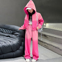 Girls Pink Ombre Printed Front zipper Hooded Jacket With Pants Winter Co-Ord Set 2 pc. Sets